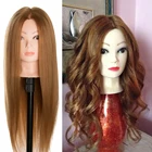 Тренировочная голова, 60% настоящих человеческих волос, 60 см блонд для салонов, парикмахерских кукол-манекенов, профессиональная голова для укладки, можно скрутить