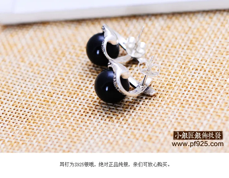 Женские серебряные ретро серьги с черным ониксом ювелирные изделия из тайского
