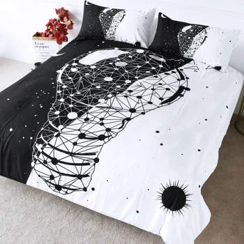 BlessLiving Earth Bulb Bedding Black White Stylish Duvet Cover Day and Night Bedspread Constellation Sun and Moon Bed Set 3pcs 2