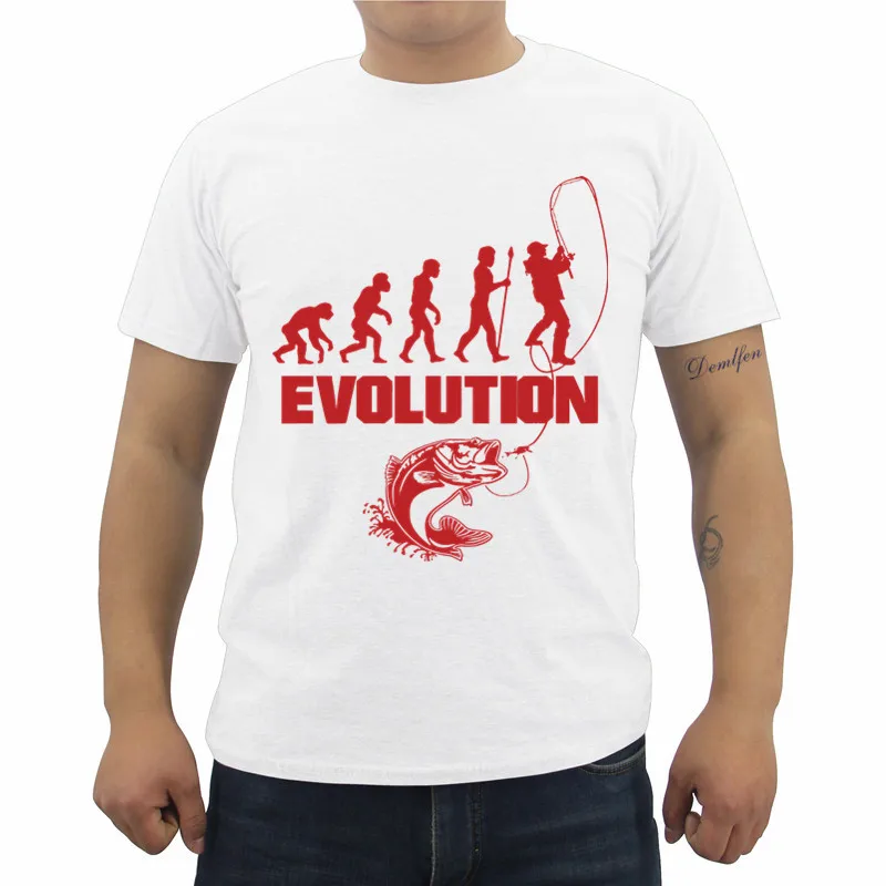 Fishinger Evolution, летняя мужская футболка с коротким рукавом, хлопковая футболка, повседневные мужские футболки для фитнеса, топы, футболки, уличная одежда