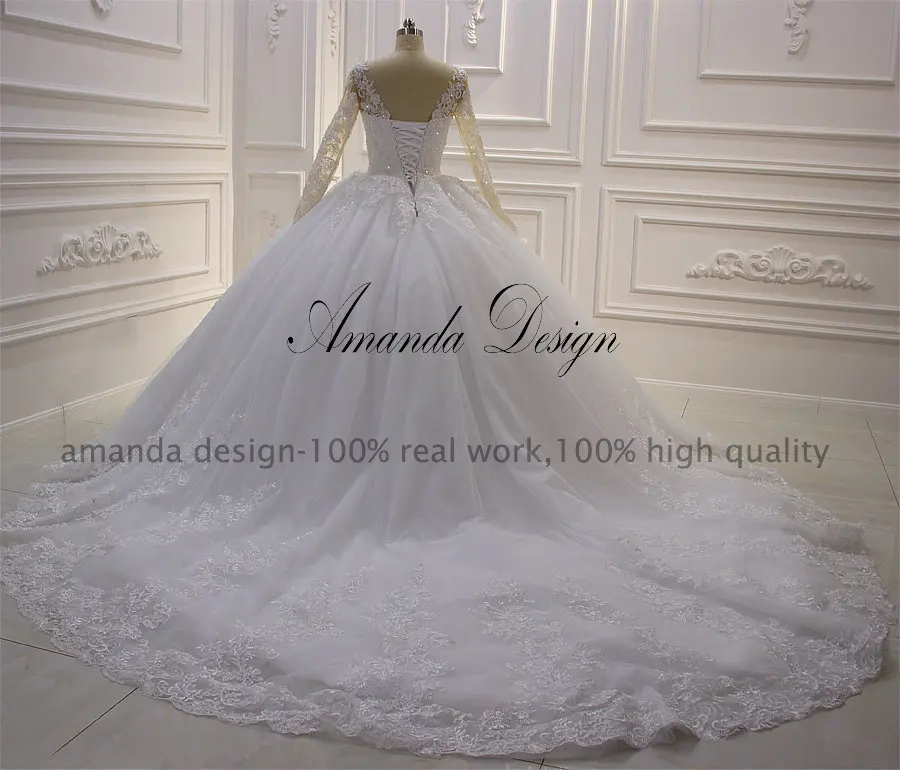 Аманда дизайн vestido novia Плайя с длинным рукавом Кружева аппликацией свадебное