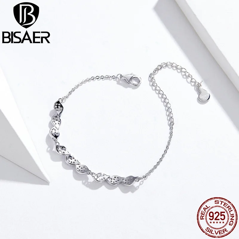 BISAER, серебряные браслеты, 925 пробы, серебряные, светящиеся, дерево, листья, лист, цепь, женские браслеты, Стерлинговое серебро, ювелирные изделия EFB017