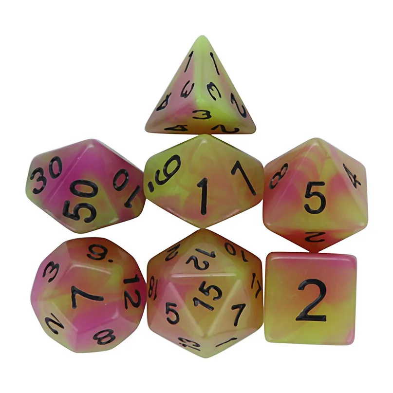 7pcs кости Световой с цифрами для TRPG игра многогранные D4-D20 мульти-сторонее