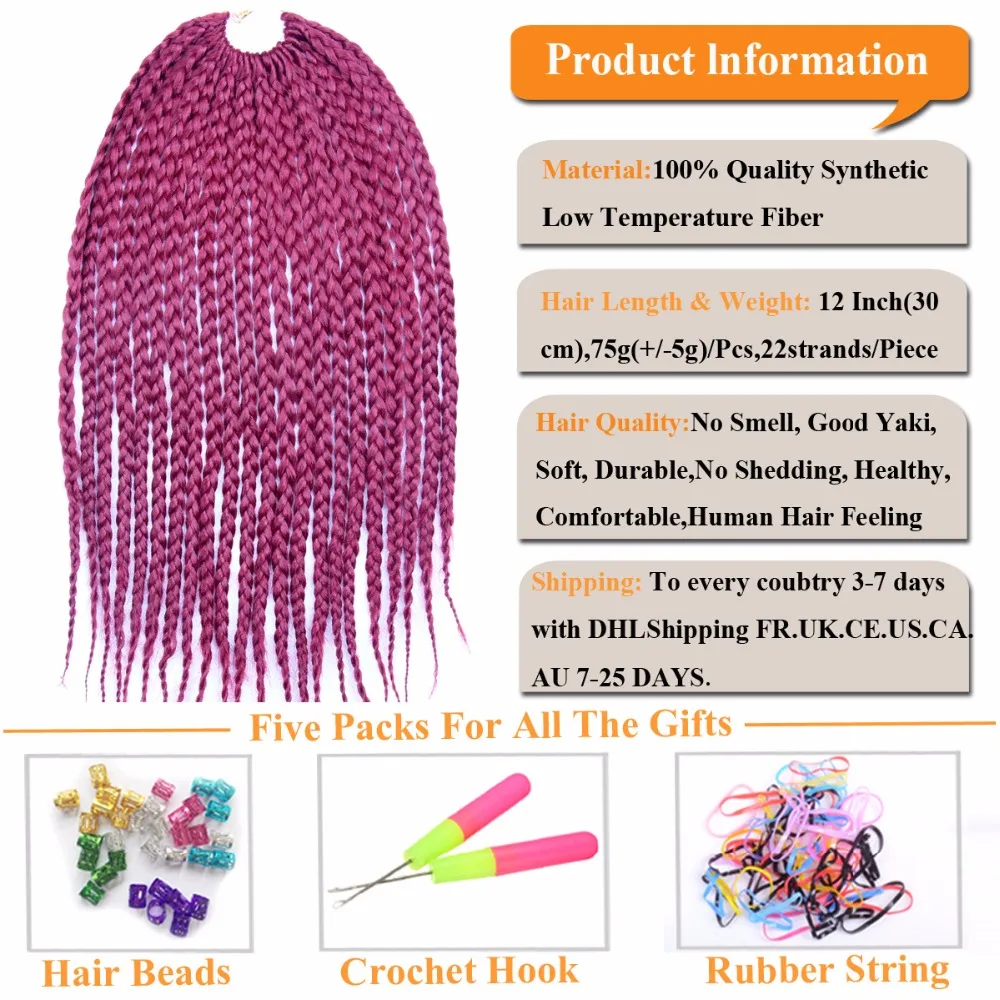 FALEMEI Crochet Braids Hair Extension 3X Box Braid 12inch Low Temperature Fiber Synthetic Braiding 75g 22 Strands/Piece |