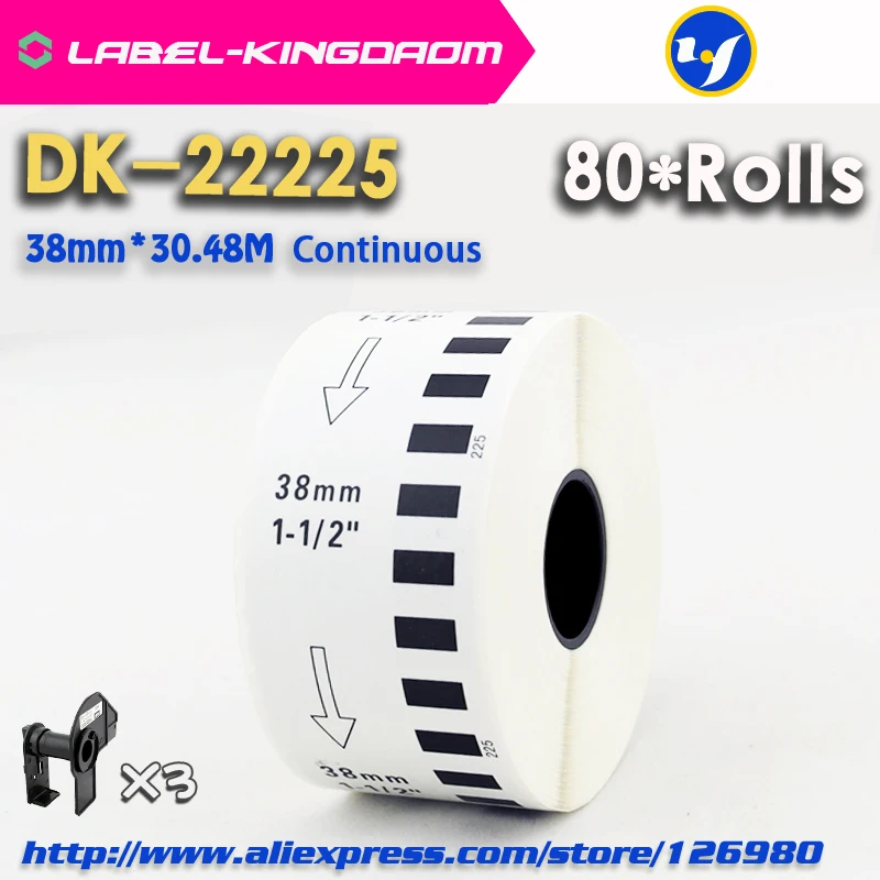 

80 Refill Rolls Generic DK-22225 Label 38mm*30.48M Continuous Compatible for Brother Label Printer White Color DK-2225 DK22225