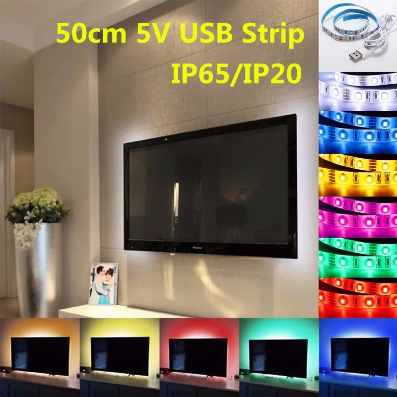 1 шт. 5 В USB кабель силовой светодиодный светильник полоса RGB 3528 50 см для ТВ фона