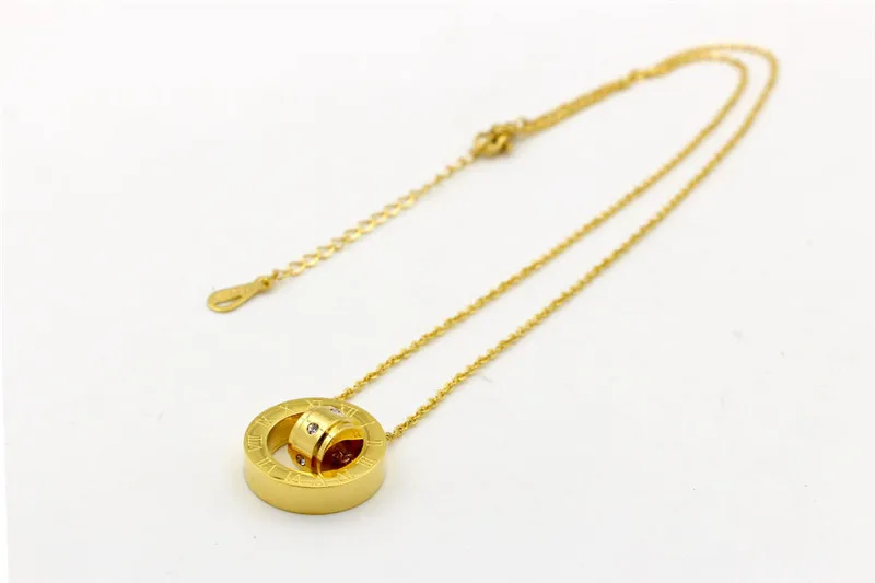 Gold 20mm Женские ювелирные изделия австрийский кристалл любовь ожерелье Роскошный бренд римские числовые два круга кулон ключицы K0035 - Окраска металла: Gold 20mm