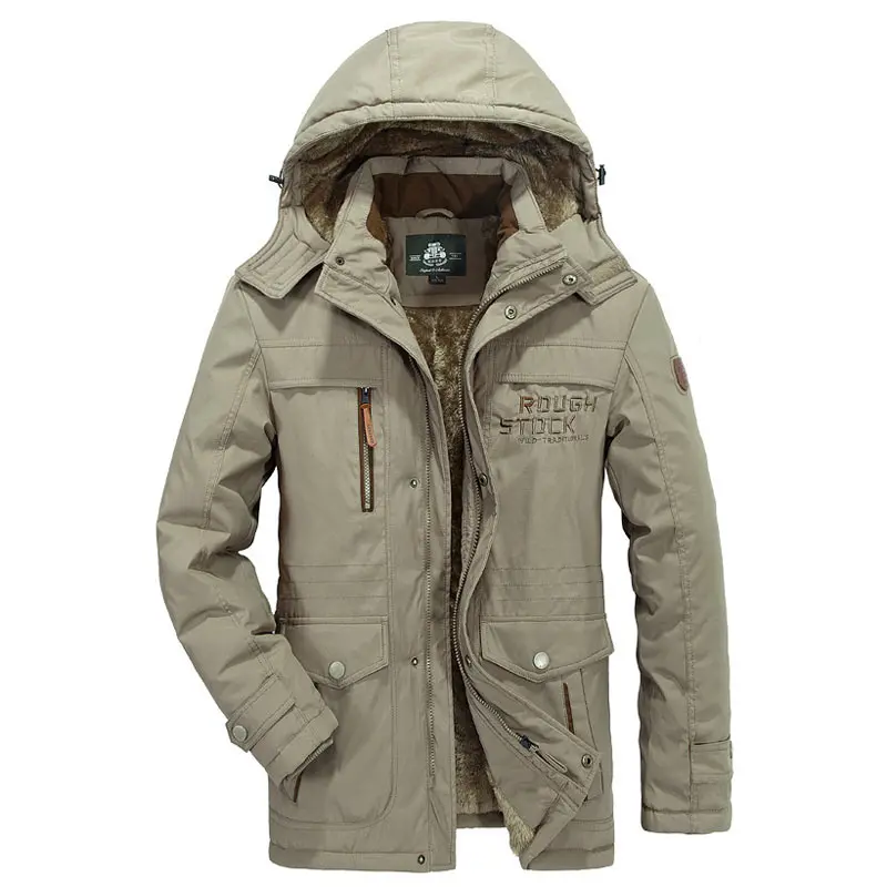 khaki 40 градусов новые мужские холодные зимние куртки мужские s бренд плюс бархат с капюшоном мягкие мужские повседневные теплые флисовые парки Пальто H8K138 - Цвет: khaki
