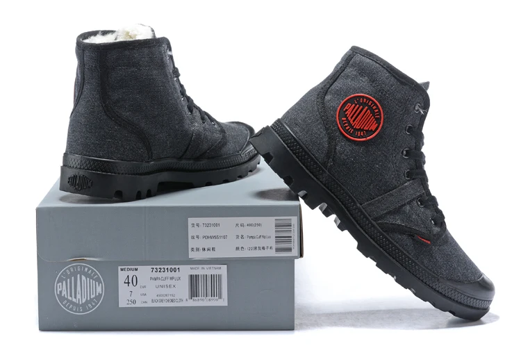 PALLADIUM Pampa/парусиновые плюшевые теплые белые мужские Ботильоны; Повседневная обувь; ковбойские зимние военные армейские тактические мужские ботинки; размеры 39-45