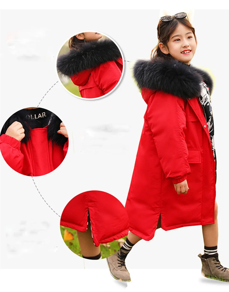 New Girls Winter Duck Down Jackets Thicken Two-Sided Wear Outerwear Coat for Teens Big Girl 4-16 Y Parkas Coat-30 Degree