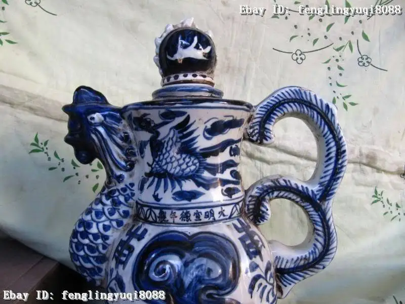 Бесплатная доставка 14 &quotКитайский винтажный синий и белый фарфор куриный чайник