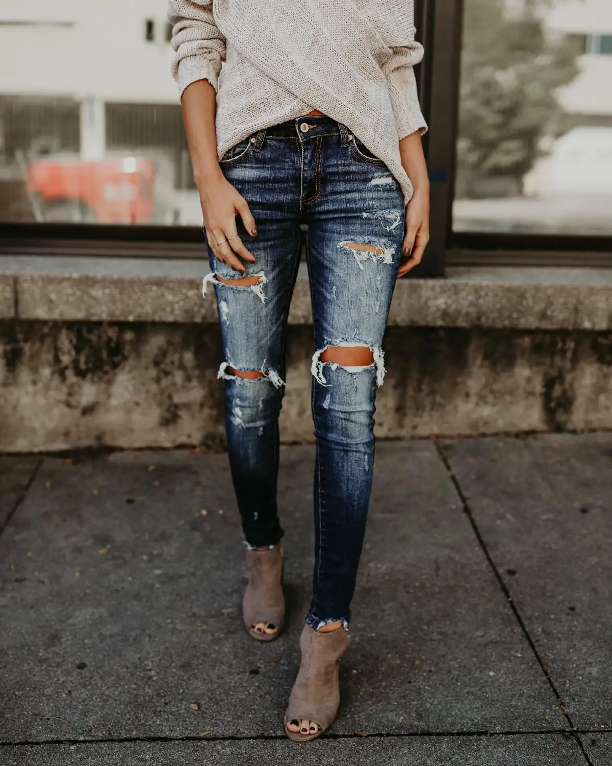 

2021 Summer High Waist Jeans Womans Casual Ripped Hole Cropped Slim Skinny Long Skinny Jeans Women Pencil Vintage Denim Pants