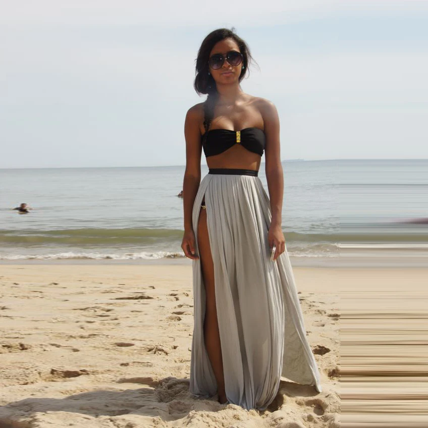 Женская шифоновая юбка с высоким разрезом трапециевидная Однослойная Толстая