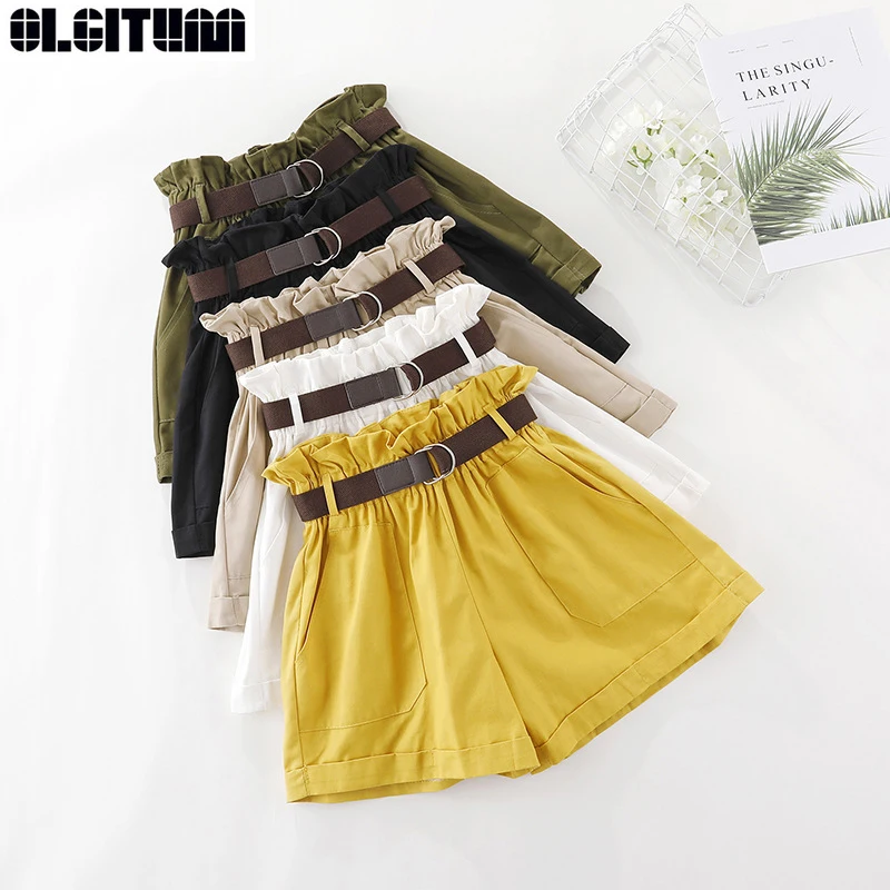 Женские широкие шорты с высокой талией свободные хлопковые в Корейском стиле