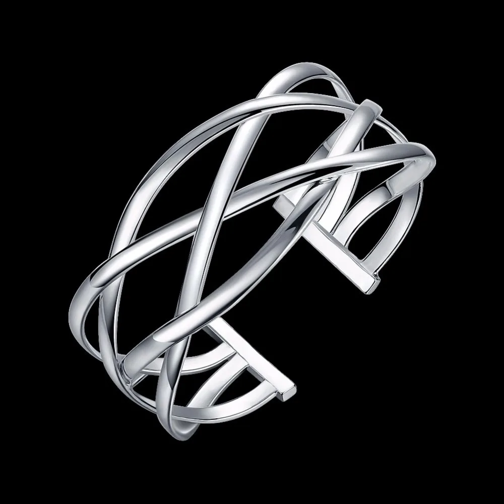 Женский плетеный браслет с серебряным покрытием Ширина 33 мм|bangle bracelet|fashion bangle