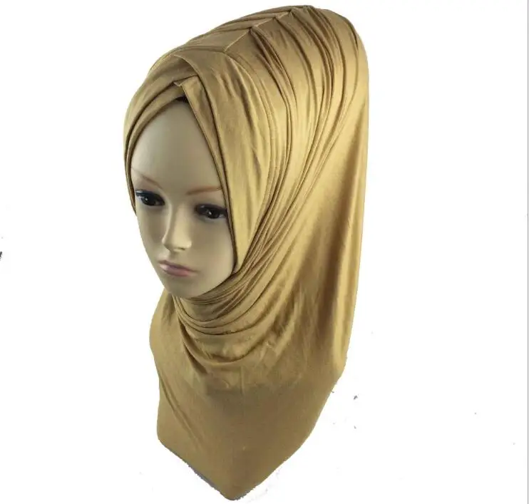C28 ginger yellow Хлопок мгновенный хиджаб крест кепки морщин Джерси скромные арабские женщины одна деталь AL-AMIRAH плиссированные длинные мусульманские кепки - Цвет: C28 ginger yellow