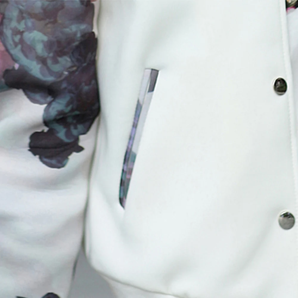 2016 Весна Осень Женщины Куртки Цветочные Куртка Puff Рукавом Бейсбол Воротник