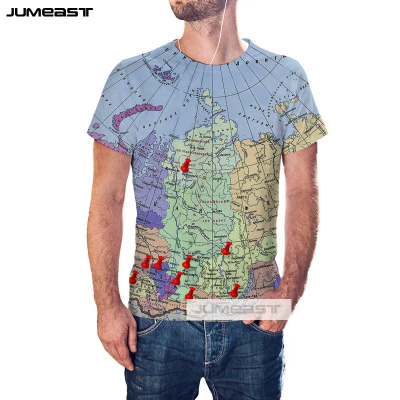 Футболка с 3D принтом Jumeast The World Map для мужчин/женщин Мужская футболка забавной