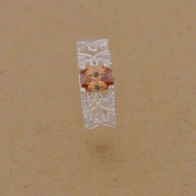 Кольцо с оранжевым цирконом серебряным покрытием модное Ювелирное Украшение для