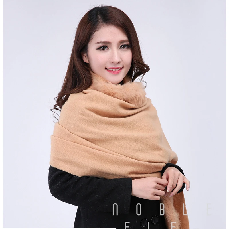 Однотонная винно красная женская шаль из 100% шерсти с кроличьим мехом новинка