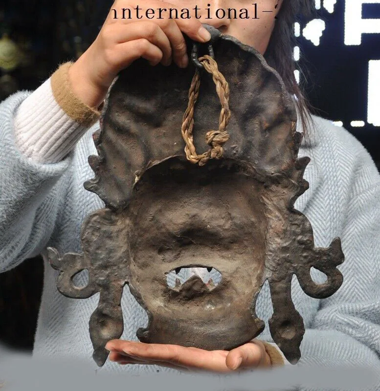 

wedding decoration 14"Tibetan Buddhism Bronze Painted Mahakala Deity Buddha head SWall mount tatue