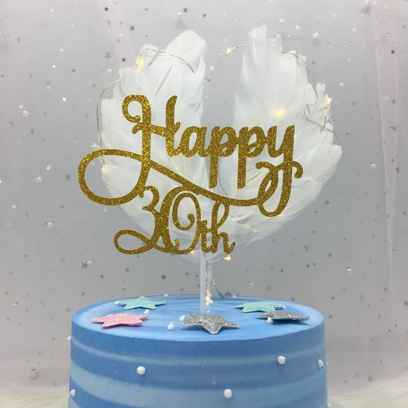 Золото/серебро/черный Расширенный блеск Happy 30 40 50 60th торт Топпер День рождения Свадебная вечеринка товары для украшения торта