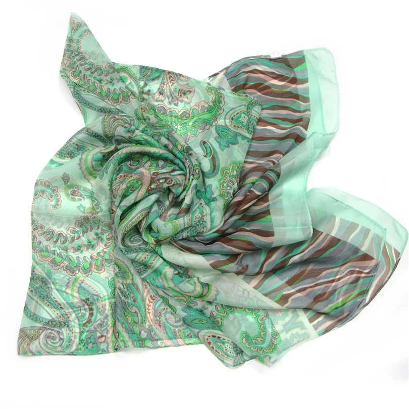 Шелковый шарф женский хиджаб летний Пейсли зеленая шаль из вискозы тонкий