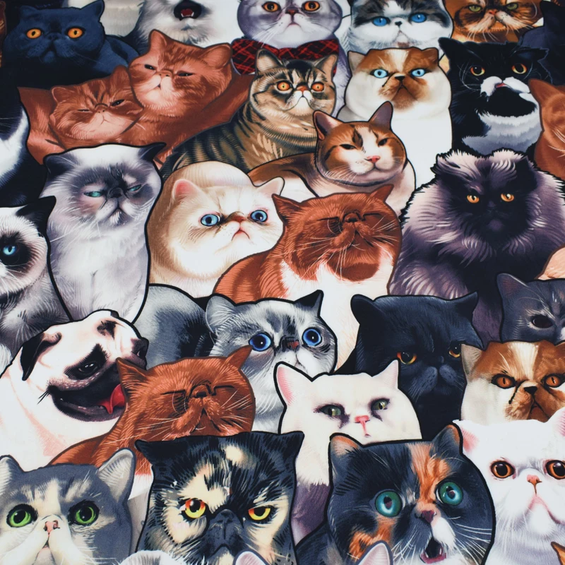 Кошки дизайнерская цифровая печать стрейч атласная ткань модная полиэфирная для