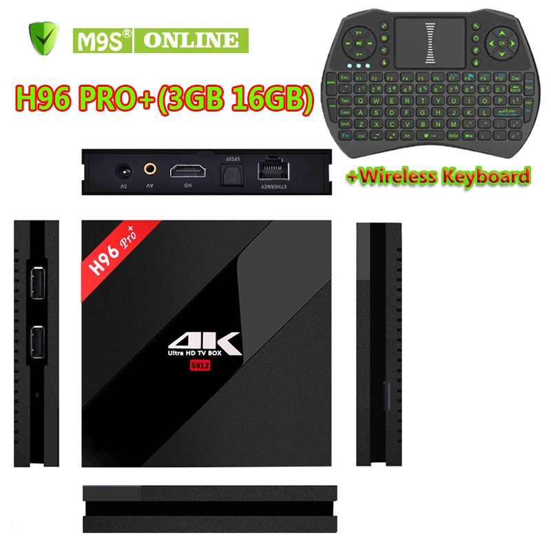 H96 Pro + Amlogic S912 Octa Core Android 7 1 ТВ коробка 3 ГБ 16 двойной WI FI Bluetooth4.1 Google Media плеер I9