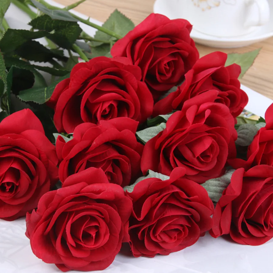 Настоящее прикосновение розы длинные искусственные шелковые цветы ветка день