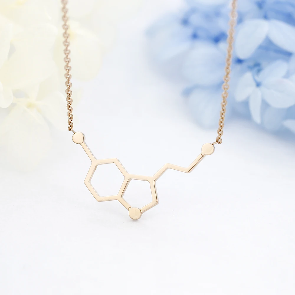 Happy Hormone Serotonin Molecule Necklace Women Stainless Steel Pendant Student Scientific Jewelry Back to School First Day Gift | Украшения