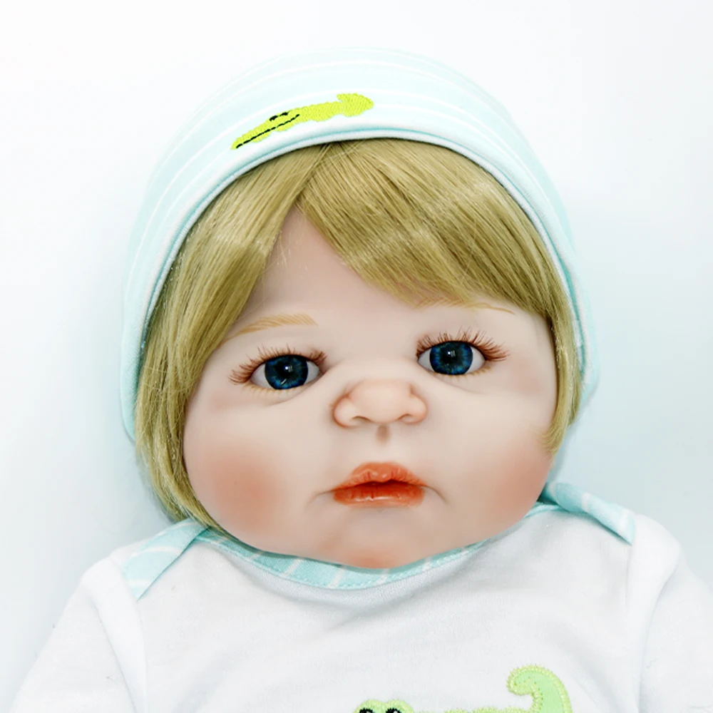 55 см Счастливая кукла &quotкрокодил&quot силиконовый Жесткий боди Reborn Baby boy + blue eyes modle