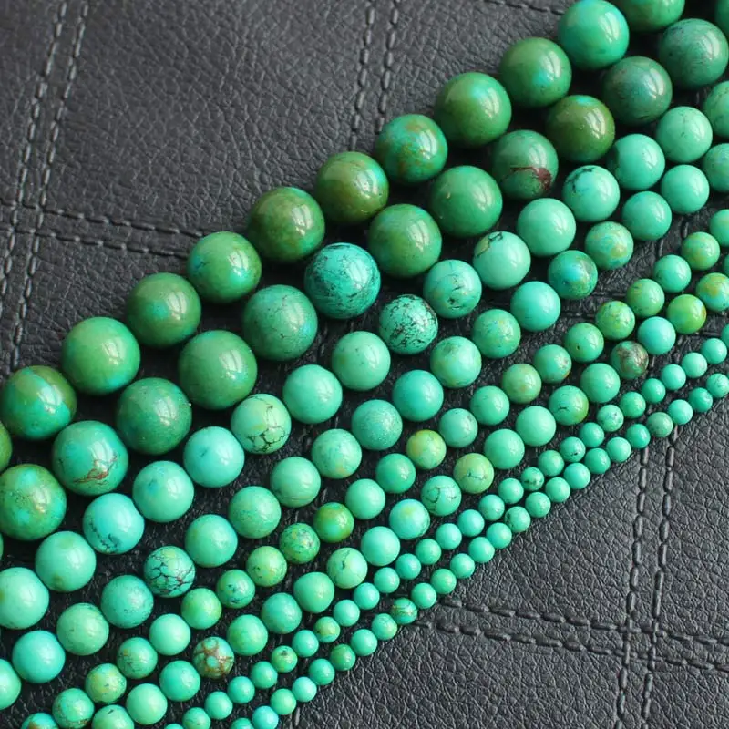Круглые свободные шарики из натурального зеленого бирюзы 4-12 мм 15 дюймов/38 см для