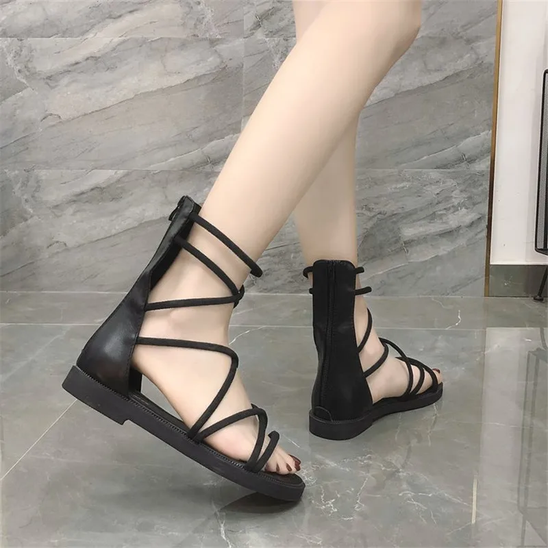 2019 г. Новые летние сандалии женская обувь на молнии без застежки плоской подошве