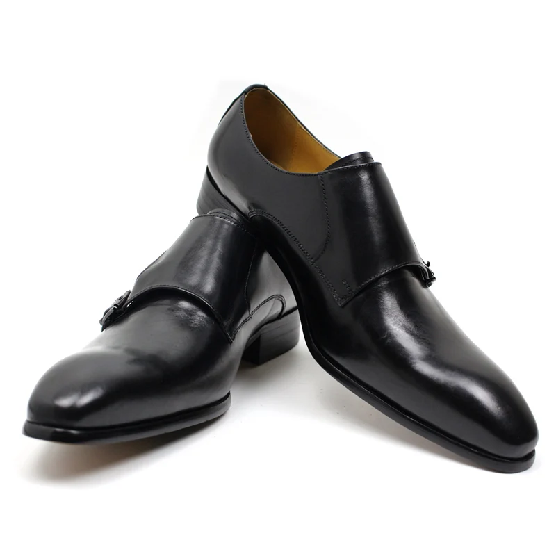 

Size 39-46 Genuine Leather Mens Double Monk Strap Dress Shoes Wedding Party Black Brown Pointed Toe Men Formal Business Shoes