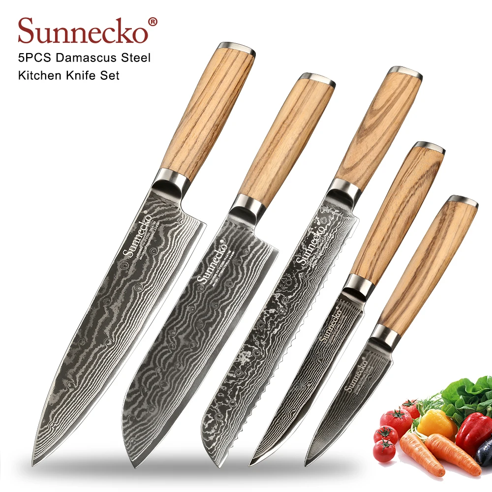 Sunnecko набор кухонных ножей из дамасской стали 5 шт. профессиональные ножи шеф