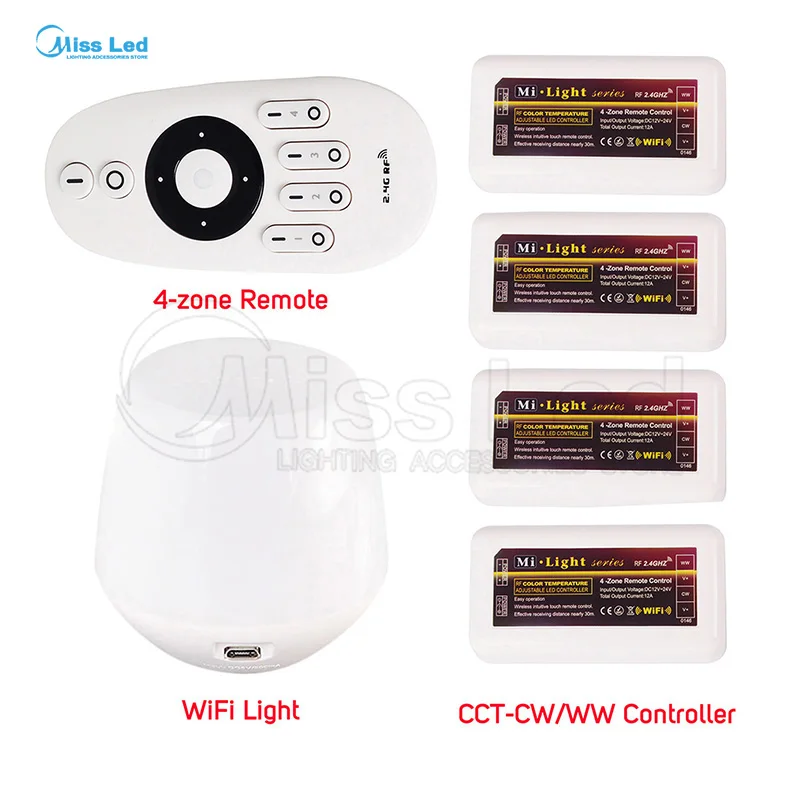 Пульт дистанционного управления + WiFi 4x WW/CW Контроллер групп с 4 зонами 2 4G