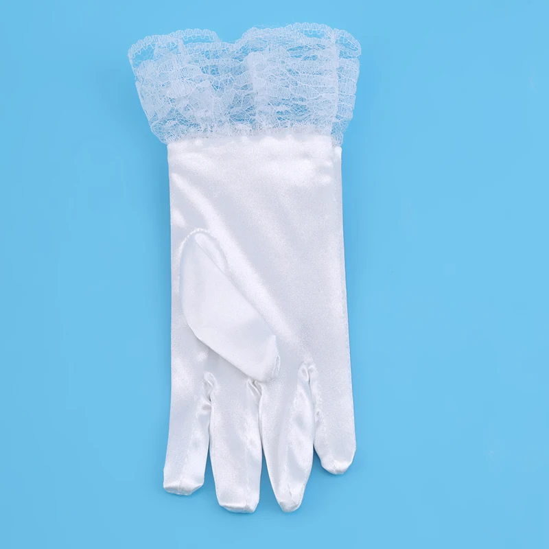 Женские белые перчатки с цветами вечерние короткие атласные кружевным бантом