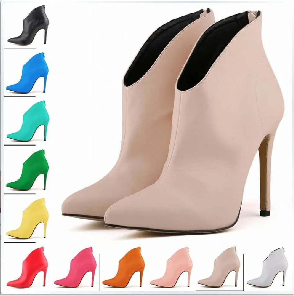 Осенью женские сапоги обувь 10 см пятки острым носом матовый ботильоны тонкие