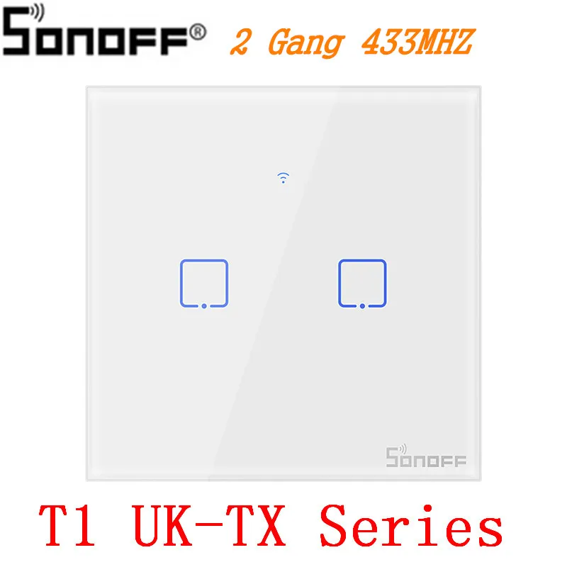 T1 UK-TX 2 Gang Интеллектуальный выключатель света Sonoff T1 стандарта ЕС, США, Великобритании 86 1/2/3 TX 433 МГц RF Дистанционное управление Wi-Fi настенный переключатель умный дом пульт дистанционного управления переключатель работает с Alexa Google Home - Комплект: T1 UK-TX 2 Gang