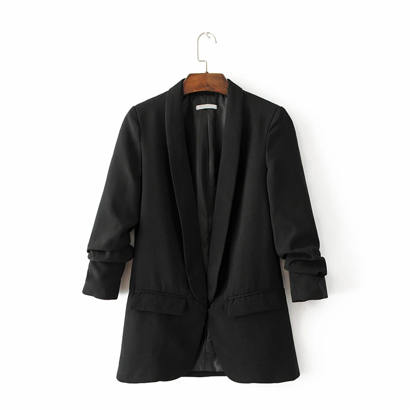 Black Blazer Bella Philosohy, Осенний Модный Красный Блейзер, костюм для женщин, OL, с пышными рукавами, рабочая одежда, Блейзер, пальто, без пуговиц, три четверти, женская верхняя одежда - Цвет: Black Blazer