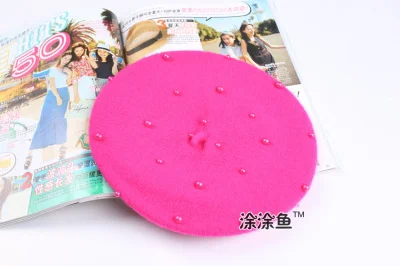 Hot pink Распродажа, однотонные, для маленьких девочек, Boinas Boina Feminina, хипстер, Джокер, перламутровый шерстяной фетровый берет, многоцветная шапка для детей - Цвет: Hot pink