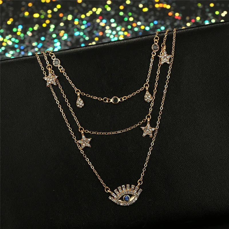 Mling винтажный чокер Цепочки и ожерелья Для женщин многослойная золотая цепь Цепочки и ожерелья Star Evil Eye богемное Колье Ювелирные Ожерелье de moda bijoux N4
