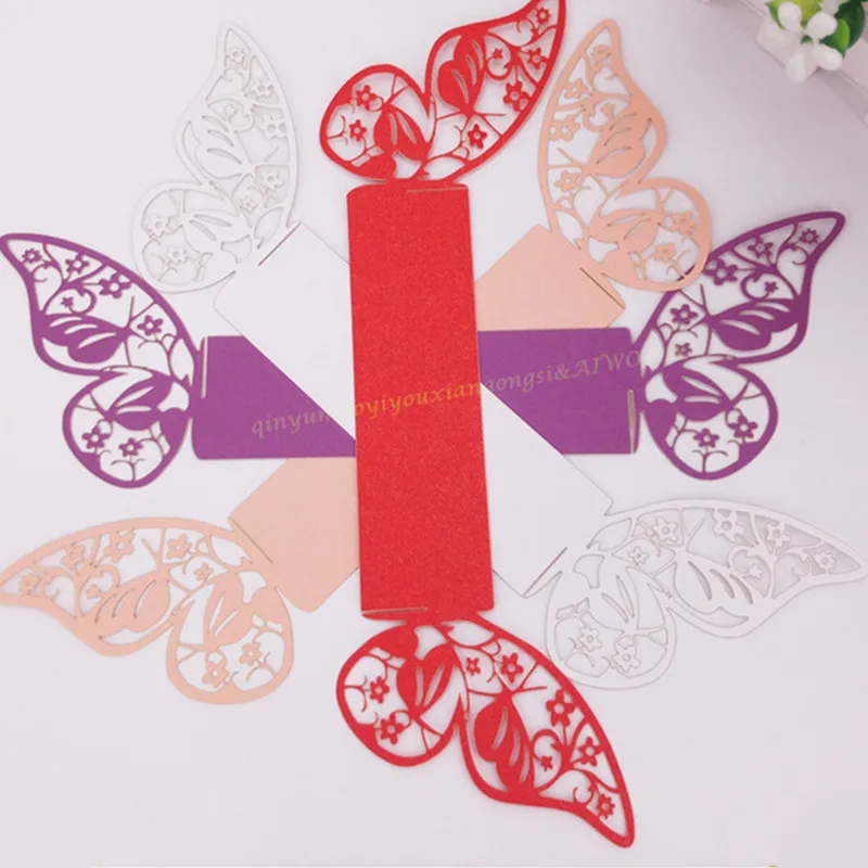 100 шт лазерная резка в форме бабочки Кольца для салфеток свадебного украшения