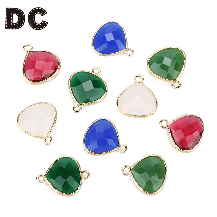 

DC 5pcs/lot Waterdropped Shape Metal Frame Diamon Section Glass Charms Glass Pendant For DIY Jewelry Making Accessories