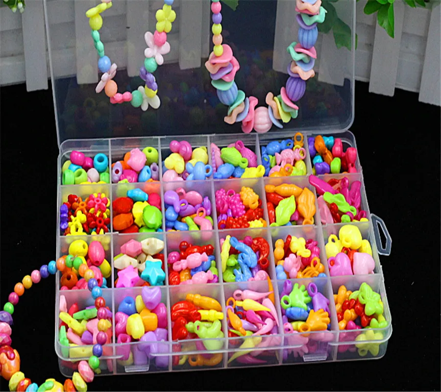 24 слота акриловые бусины DIY игрушки для детей Кристалл бисерная шнуровка игрушка-браслет подарок для девочек развевающееся ожерелье обучающая развивающая игрушка