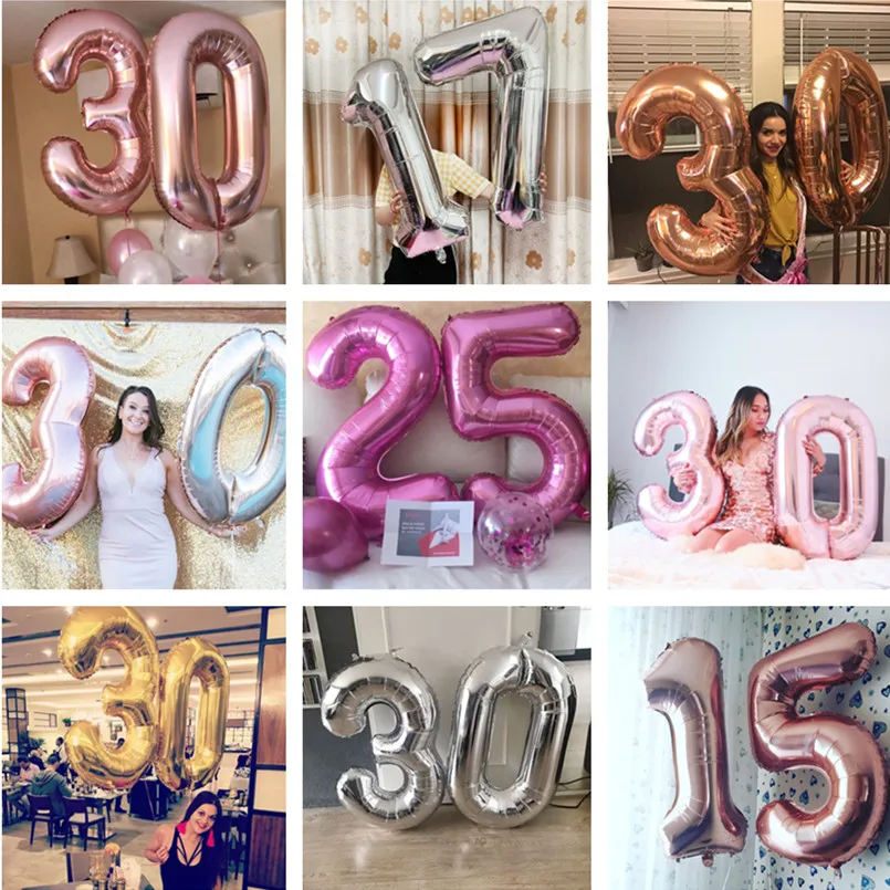 Large 40inch Rose Gold Foil Number Balloons Birthday Party Decorations Kids Wedding Decorations Globos BabyShower Boy Girl Decor