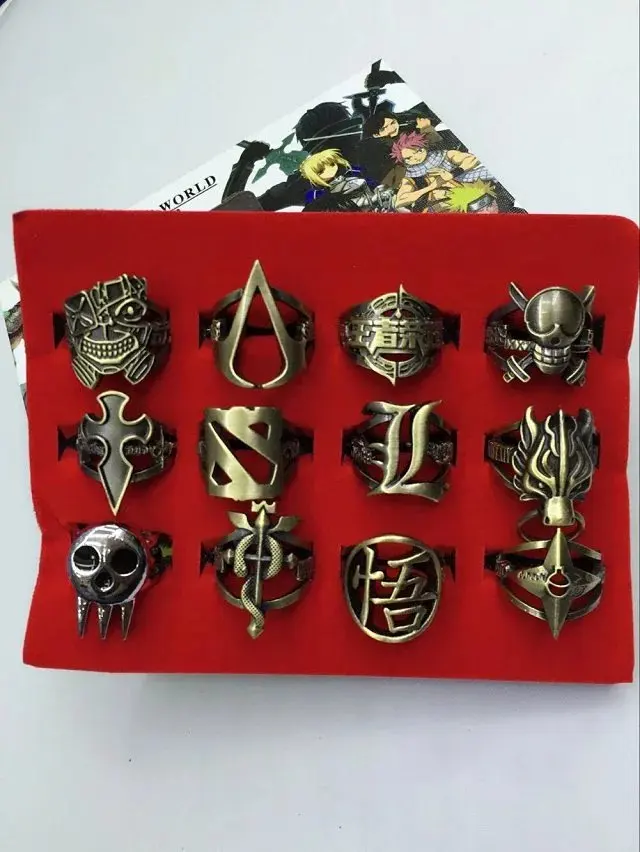 12pcs Mix model B Наруто Ю-Ги-о! Death Note Пожиратель душ меч искусство онлайн Токийский вурдалак атака на Титанов цельное модное кольцо пирсинг набор модель - Цвет основного камня: 12pcs Mix model B