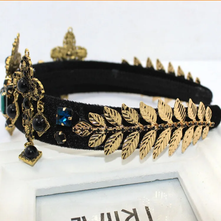 Винтажная повязка на голову в стиле барокко с кристаллами и короной широкий