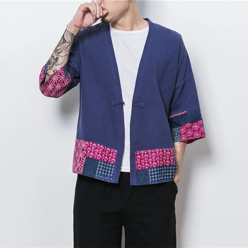Кимоно FF2034 мужское традиционное японское кардиган с Оби юката|Одежда Азии и